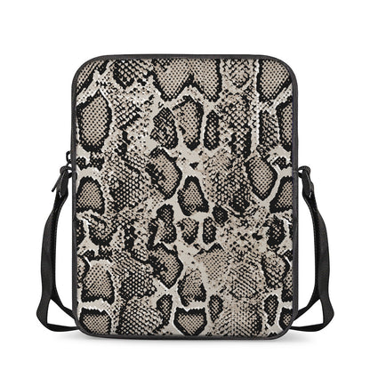 Tan And Black Snakeskin Print Rectangular Crossbody Bag