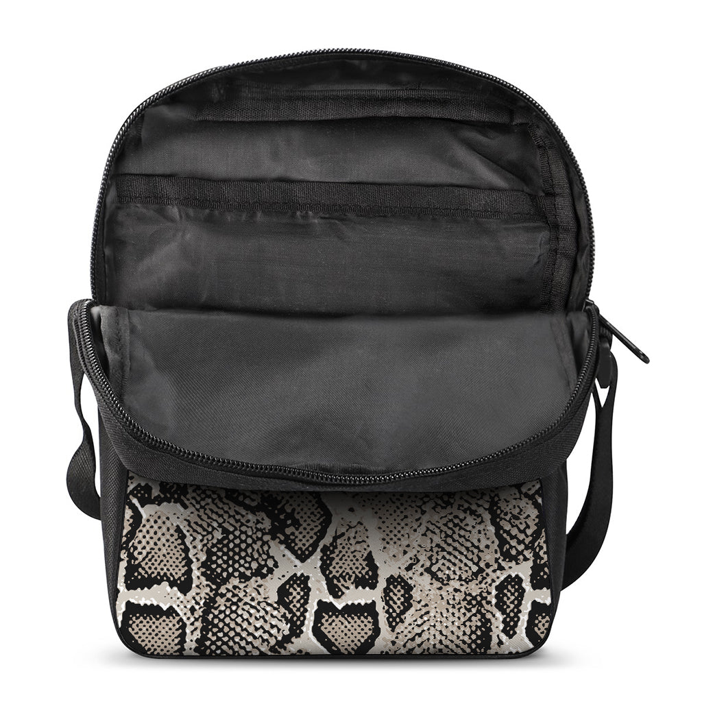Tan And Black Snakeskin Print Rectangular Crossbody Bag