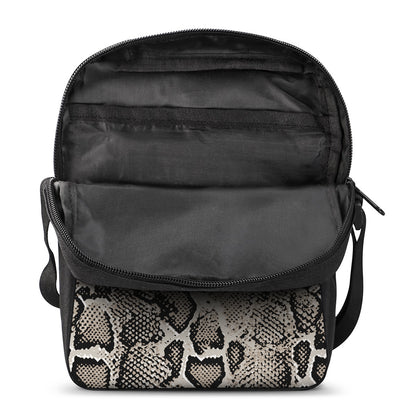 Tan And Black Snakeskin Print Rectangular Crossbody Bag