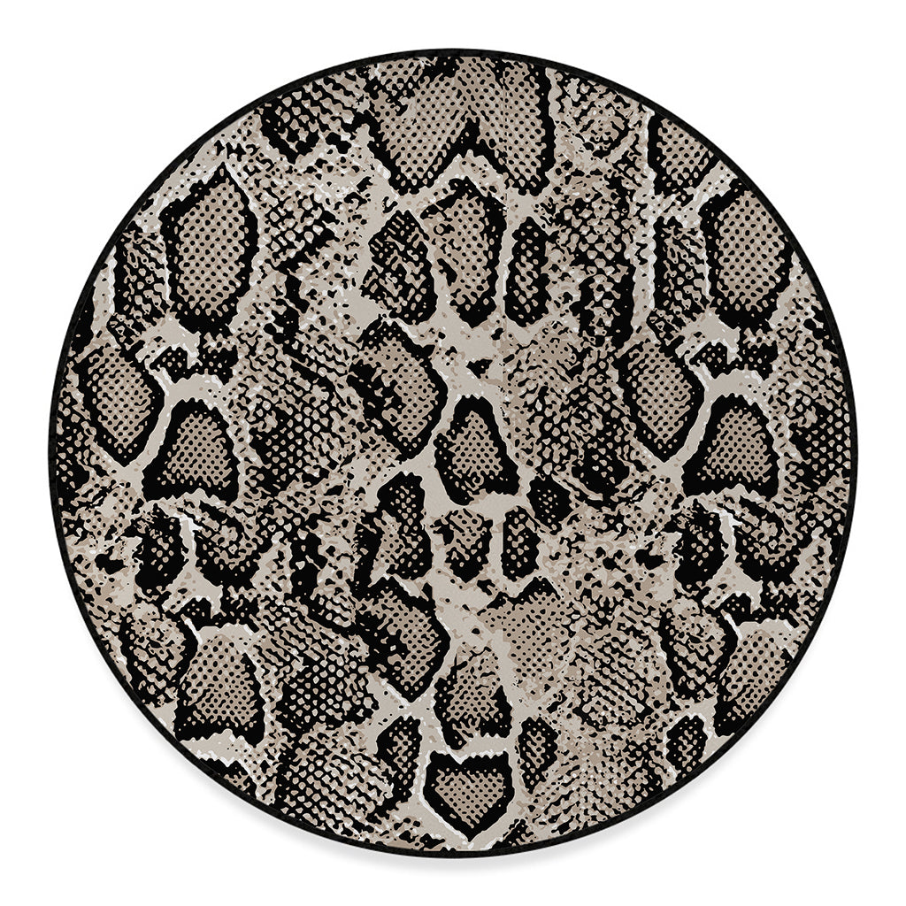 Tan And Black Snakeskin Print Round Floor Mat
