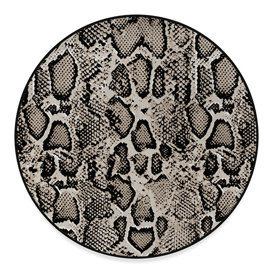 Tan And Black Snakeskin Print Round Floor Mat