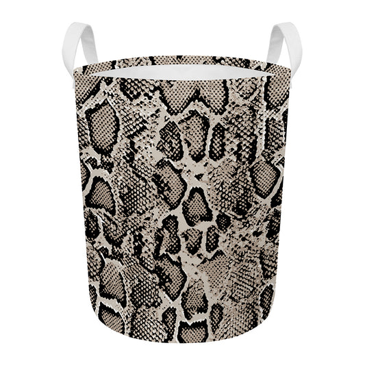 Tan And Black Snakeskin Print Round Laundry Basket