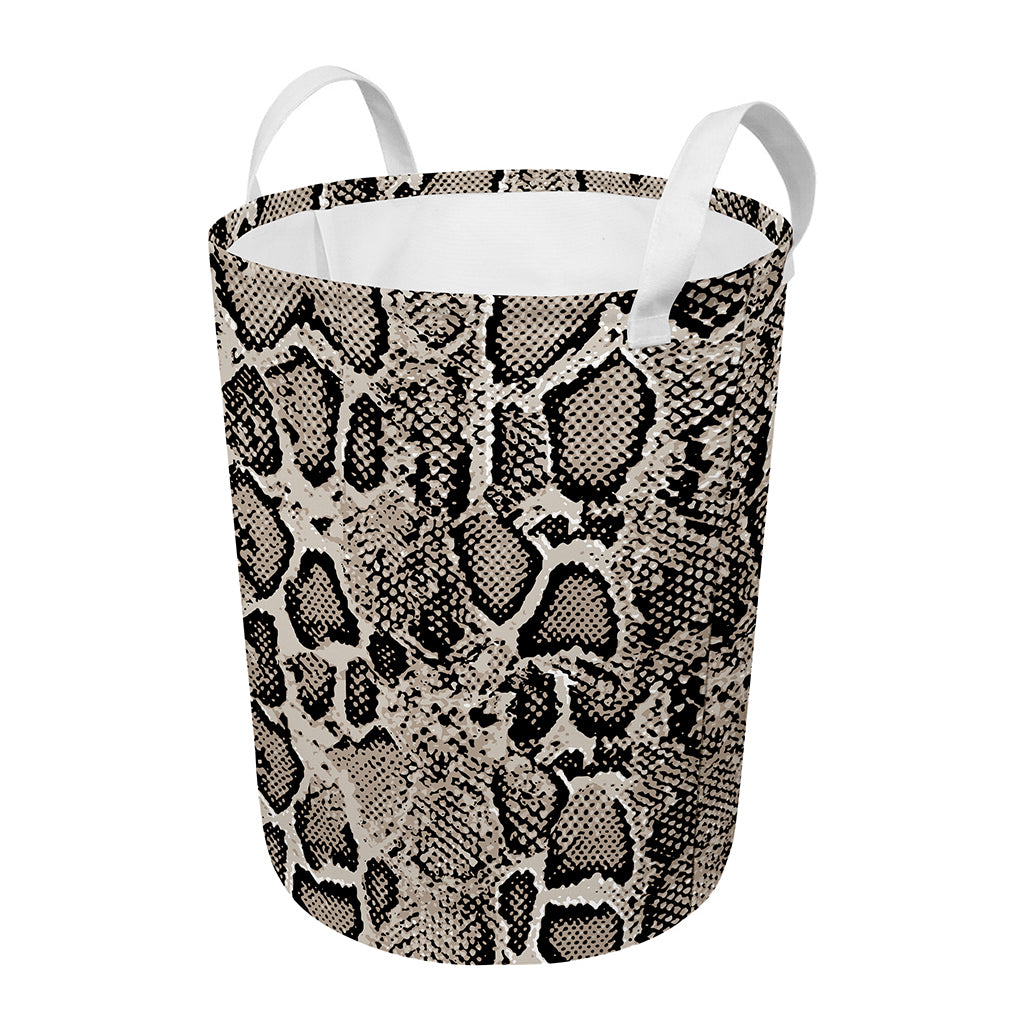 Tan And Black Snakeskin Print Round Laundry Basket