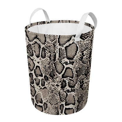 Tan And Black Snakeskin Print Round Laundry Basket