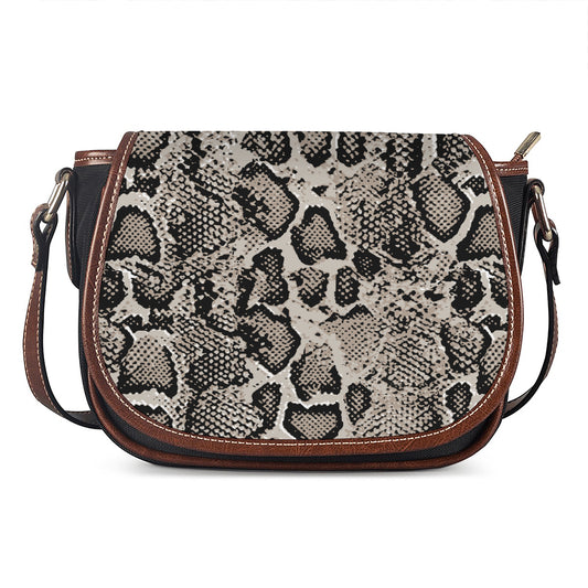 Tan And Black Snakeskin Print Saddle Bag