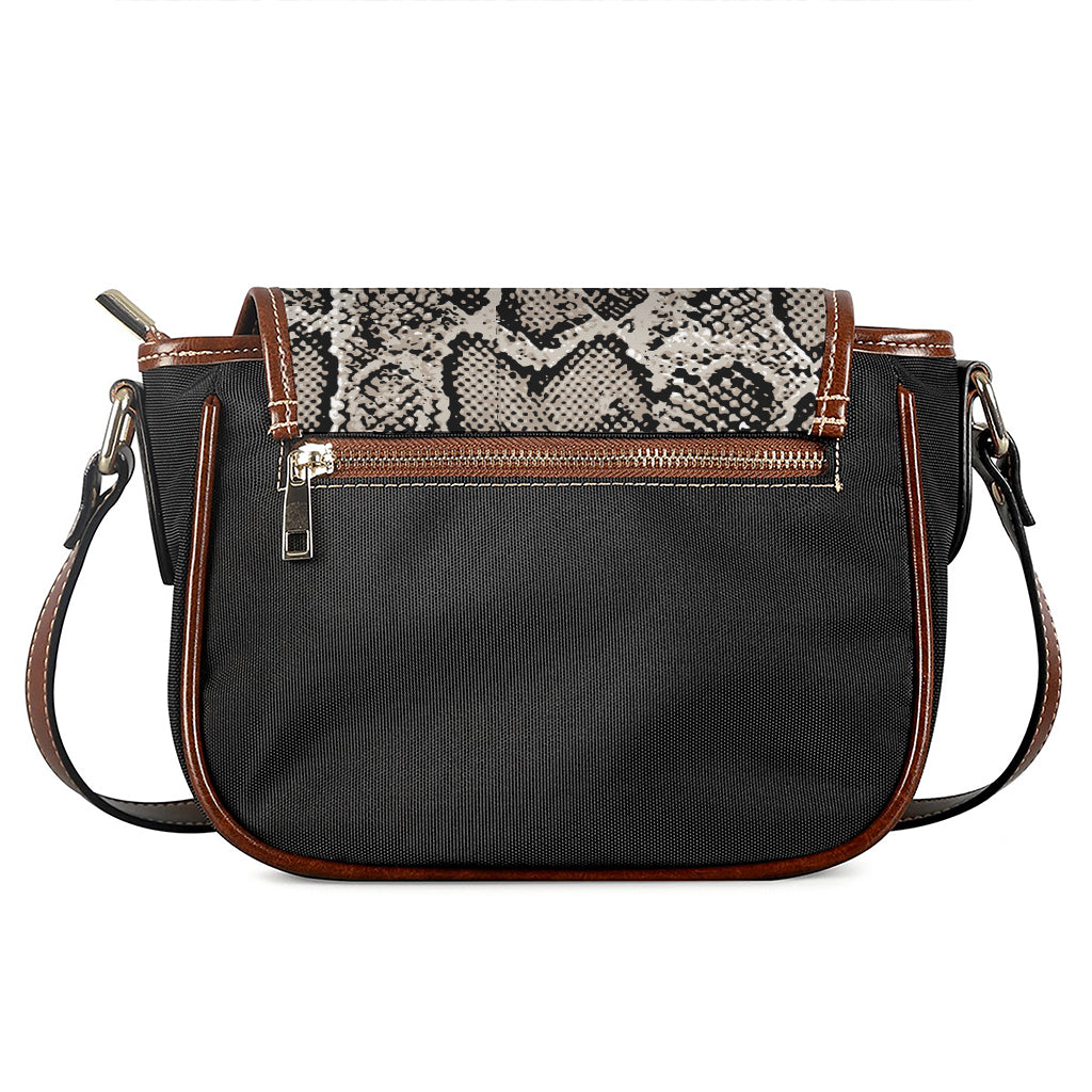 Tan And Black Snakeskin Print Saddle Bag