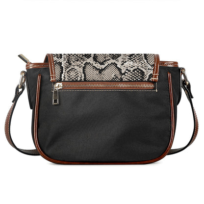 Tan And Black Snakeskin Print Saddle Bag