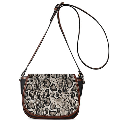 Tan And Black Snakeskin Print Saddle Bag