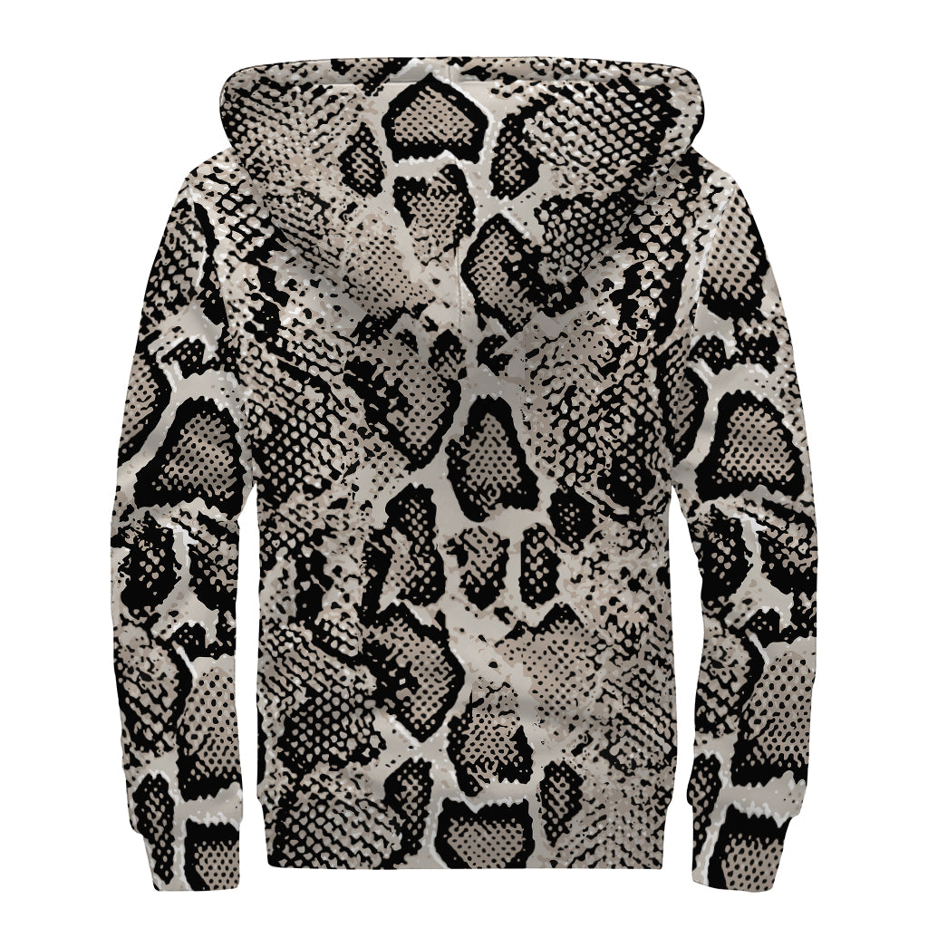 Tan And Black Snakeskin Print Sherpa Lined Zip Up Hoodie
