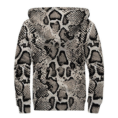 Tan And Black Snakeskin Print Sherpa Lined Zip Up Hoodie