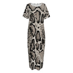 Tan And Black Snakeskin Print Short Sleeve Long Nightdress