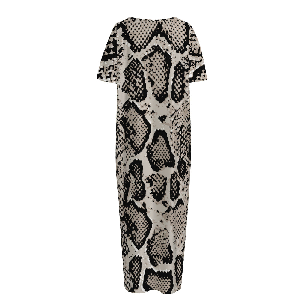 Tan And Black Snakeskin Print Short Sleeve Long Nightdress