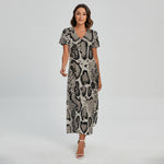 Tan And Black Snakeskin Print Short Sleeve Maxi Dress