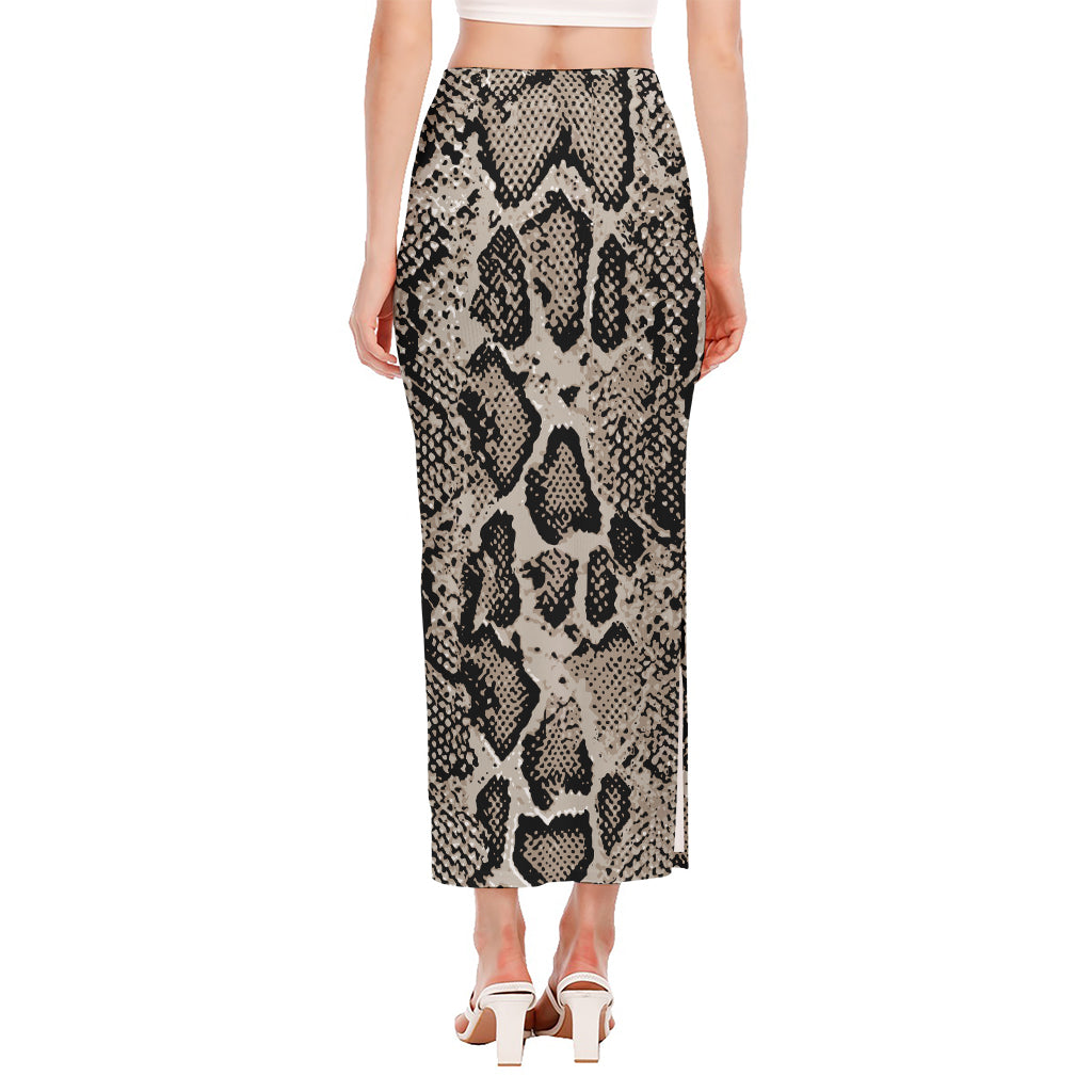 Tan And Black Snakeskin Print Side Slit Maxi Skirt