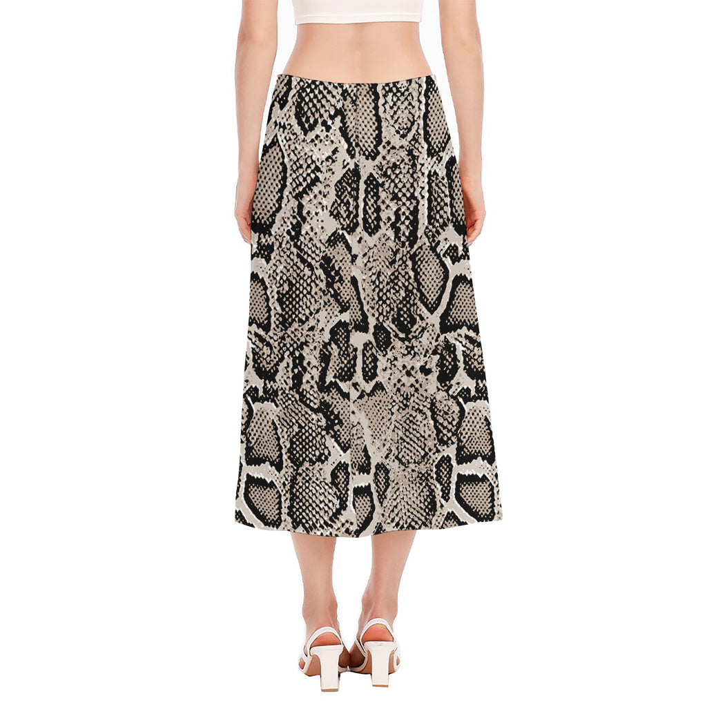 Tan And Black Snakeskin Print Side Slit Midi Skirt