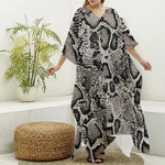 Tan And Black Snakeskin Print Silk V-Neck Kaftan Dress