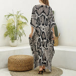 Tan And Black Snakeskin Print Silk V-Neck Kaftan Dress