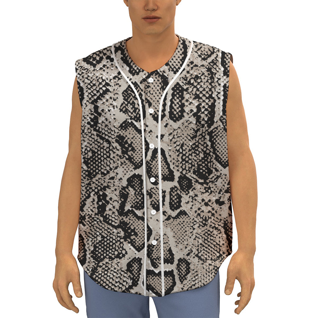 Tan And Black Snakeskin Print Sleeveless Baseball Jersey