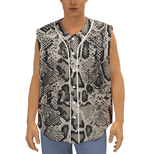 Tan And Black Snakeskin Print Sleeveless Baseball Jersey
