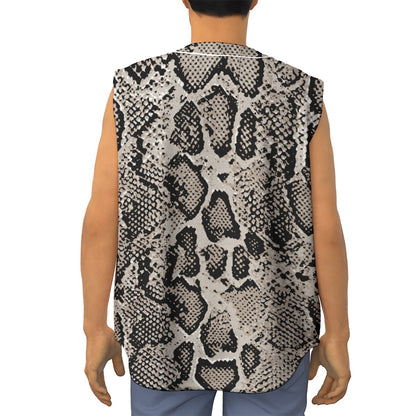 Tan And Black Snakeskin Print Sleeveless Baseball Jersey