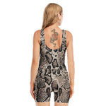 Tan And Black Snakeskin Print Sleeveless One Piece Swimsuit
