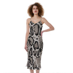 Tan And Black Snakeskin Print Slim Fit Midi Cami Dress