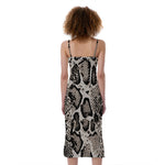 Tan And Black Snakeskin Print Slim Fit Midi Cami Dress