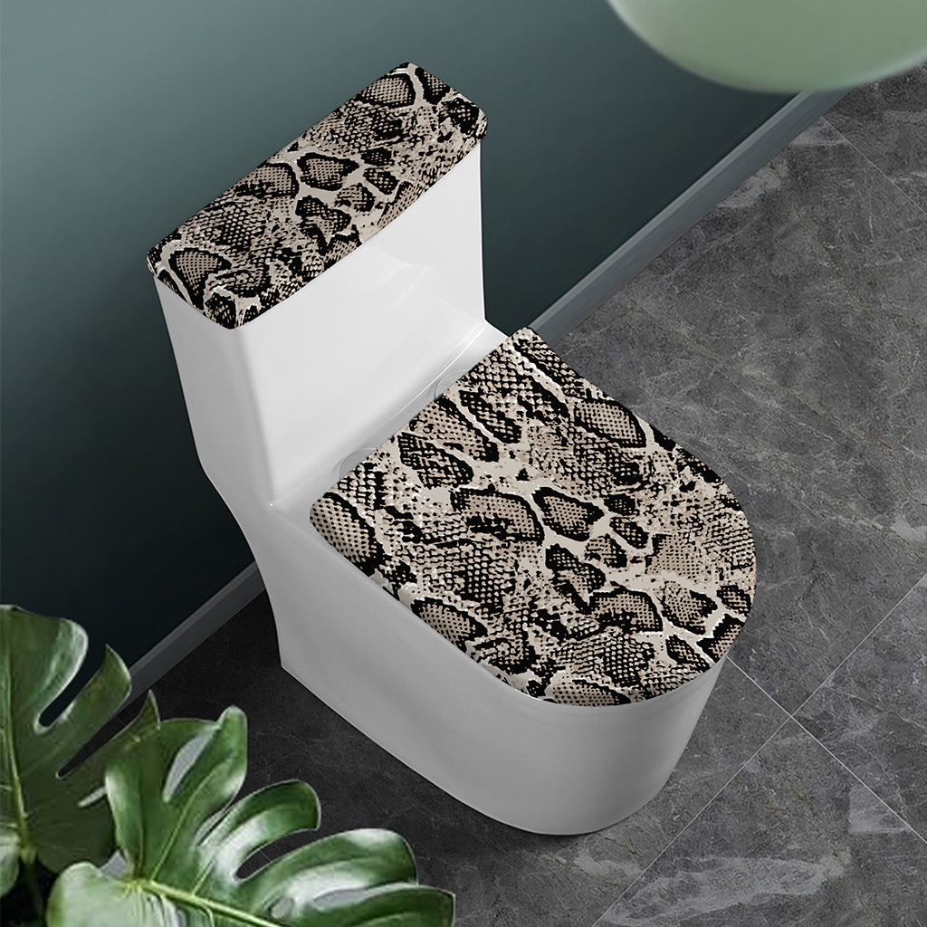 Tan And Black Snakeskin Print Toilet Lid And Tank Cover Set