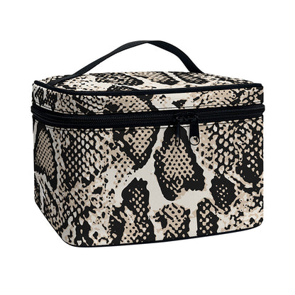Tan And Black Snakeskin Print Travel Makeup Bag
