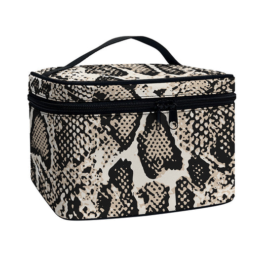 Tan And Black Snakeskin Print Travel Makeup Bag