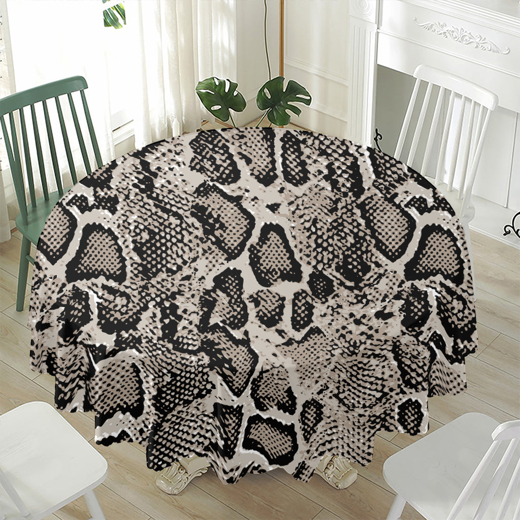Tan And Black Snakeskin Print Waterproof Round Tablecloth