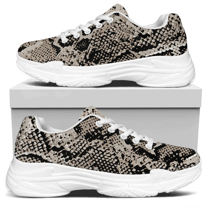 Tan And Black Snakeskin Print White Chunky Shoes