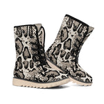 Tan And Black Snakeskin Print Winter Boots