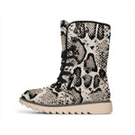 Tan And Black Snakeskin Print Winter Boots