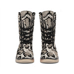 Tan And Black Snakeskin Print Winter Boots