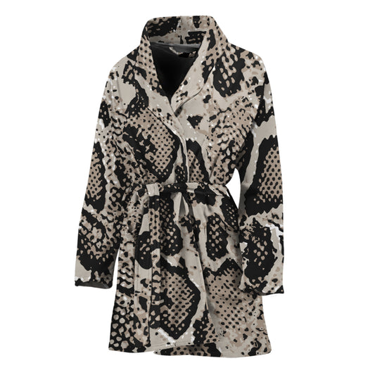 Tan And Black Snakeskin Print Women's Bathrobe