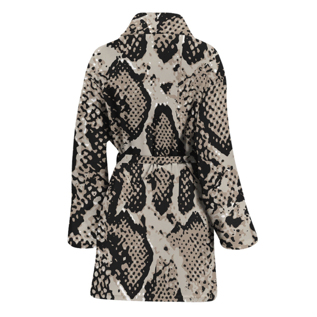 Tan And Black Snakeskin Print Women's Bathrobe