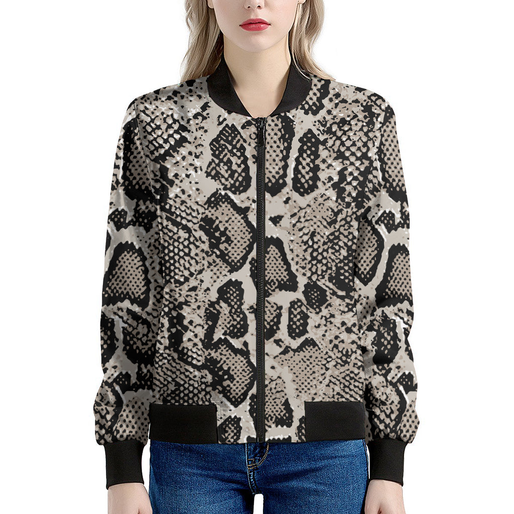 Tan And Black Snakeskin Print Women's Bomber Jacket