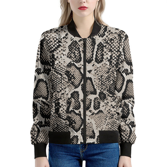 Tan And Black Snakeskin Print Women's Bomber Jacket