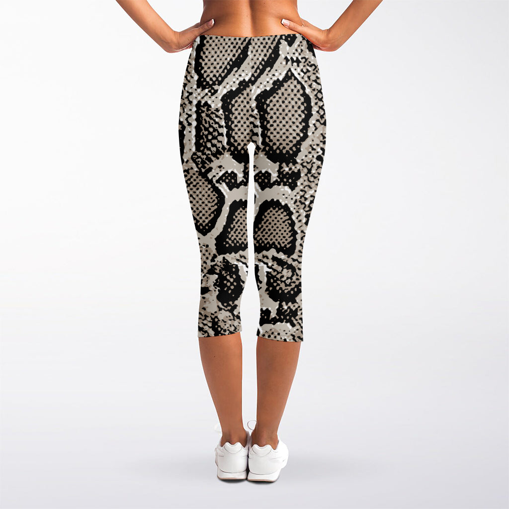 Tan And Black Snakeskin Print Women's Capri Leggings