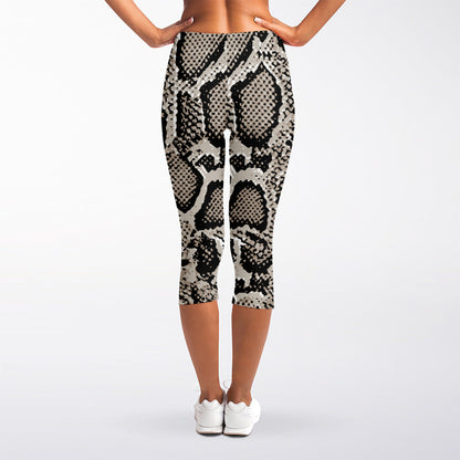 Tan And Black Snakeskin Print Women's Capri Leggings