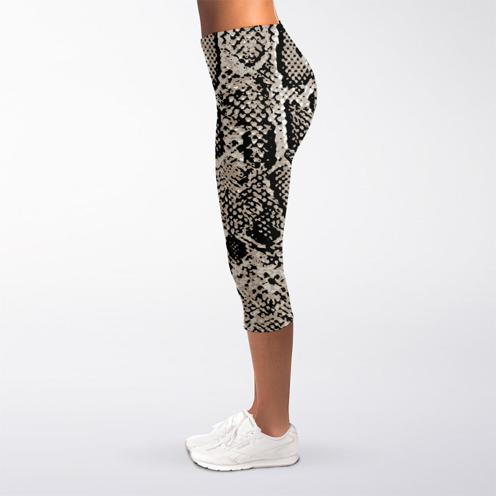 Tan And Black Snakeskin Print Women's Capri Leggings