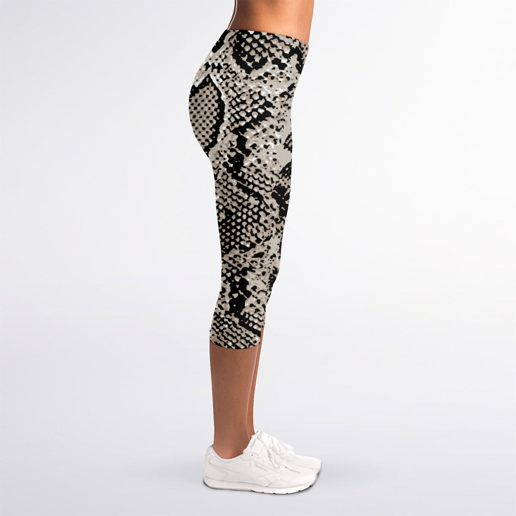 Tan And Black Snakeskin Print Women's Capri Leggings