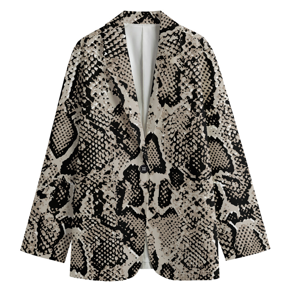 Tan And Black Snakeskin Print Women's Cotton Blazer