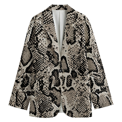 Tan And Black Snakeskin Print Women's Cotton Blazer