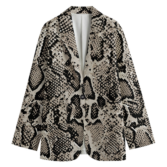 Tan And Black Snakeskin Print Women's Cotton Blazer