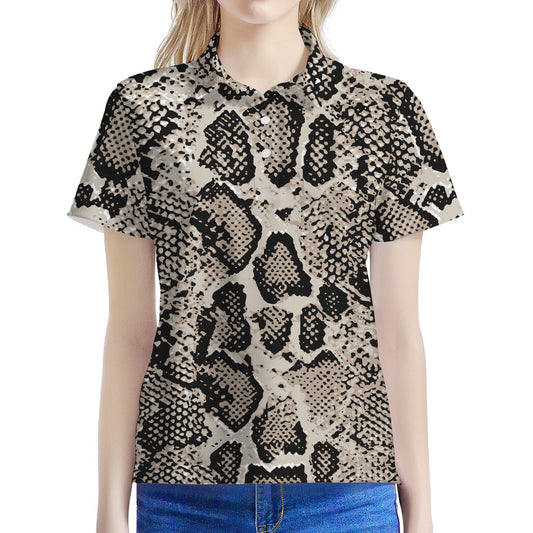 Tan And Black Snakeskin Print Women's Polo Shirt
