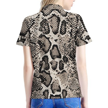 Tan And Black Snakeskin Print Women's Polo Shirt