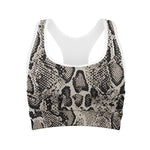 Tan And Black Snakeskin Print Women's Sports Bra