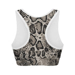 Tan And Black Snakeskin Print Women's Sports Bra